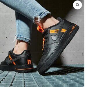Nike Air Force 1 Halloween Black & Orange Authentic Sneakers Kids 5.5y Womens 7